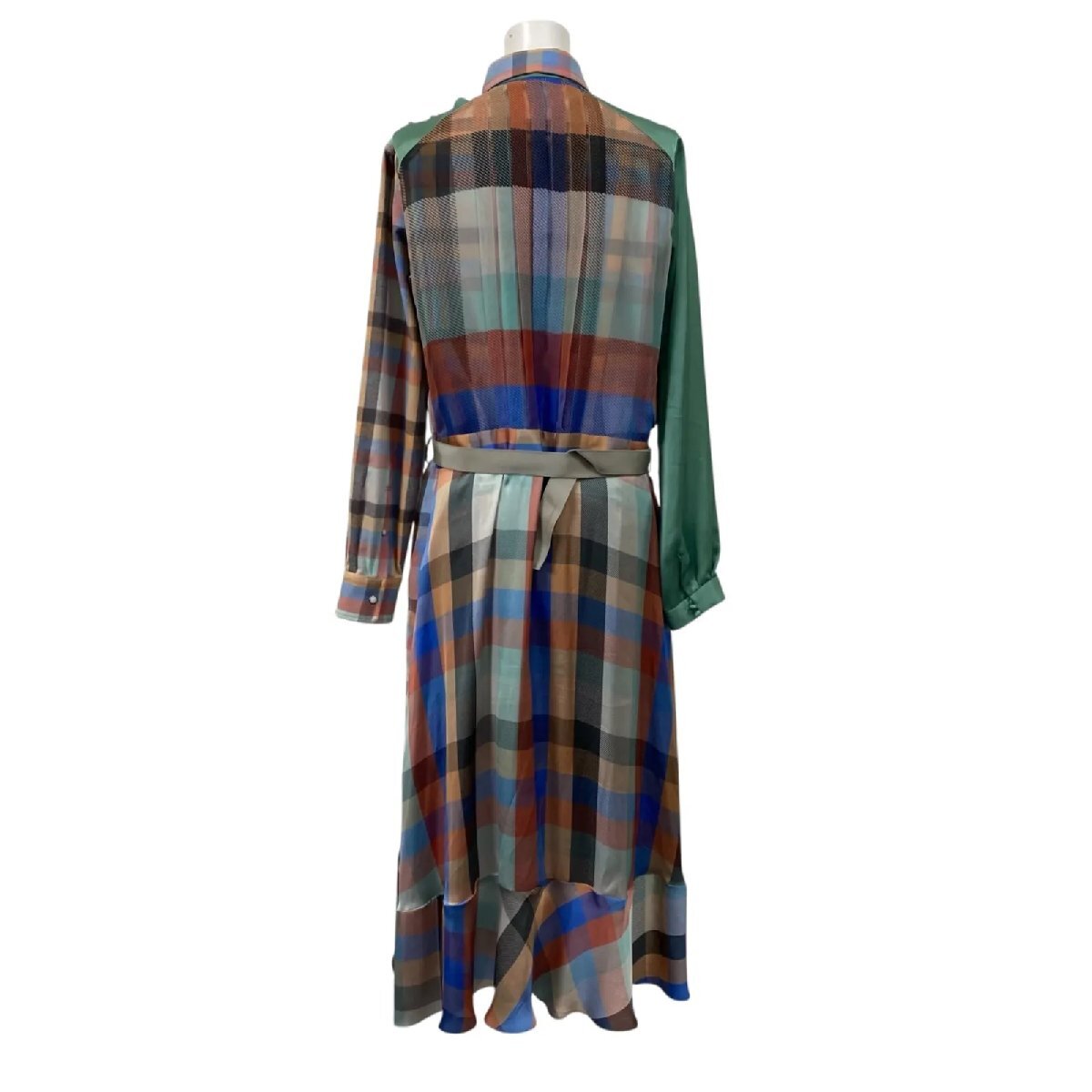 サカイ sacai アシンメトリー プレイド シャツ ドレス マキシ丈 コットン 3、L、11号 レディース S5U169_画像5