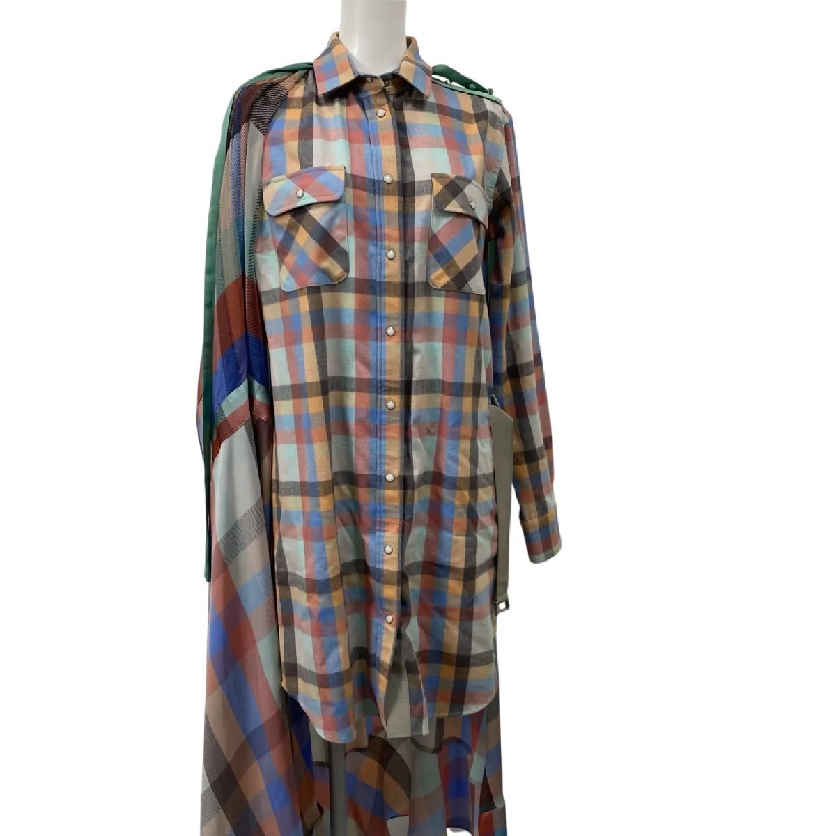 サカイ sacai アシンメトリー プレイド シャツ ドレス マキシ丈 コットン 3、L、11号 レディース S5U169_画像6