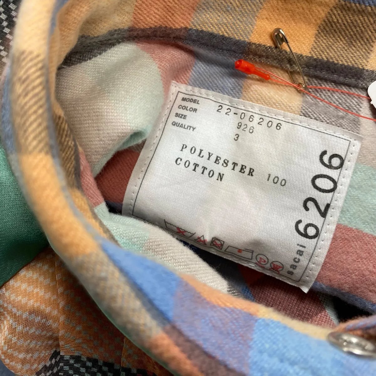 サカイ sacai アシンメトリー プレイド シャツ ドレス マキシ丈 コットン 3、L、11号 レディース S5U169_画像7