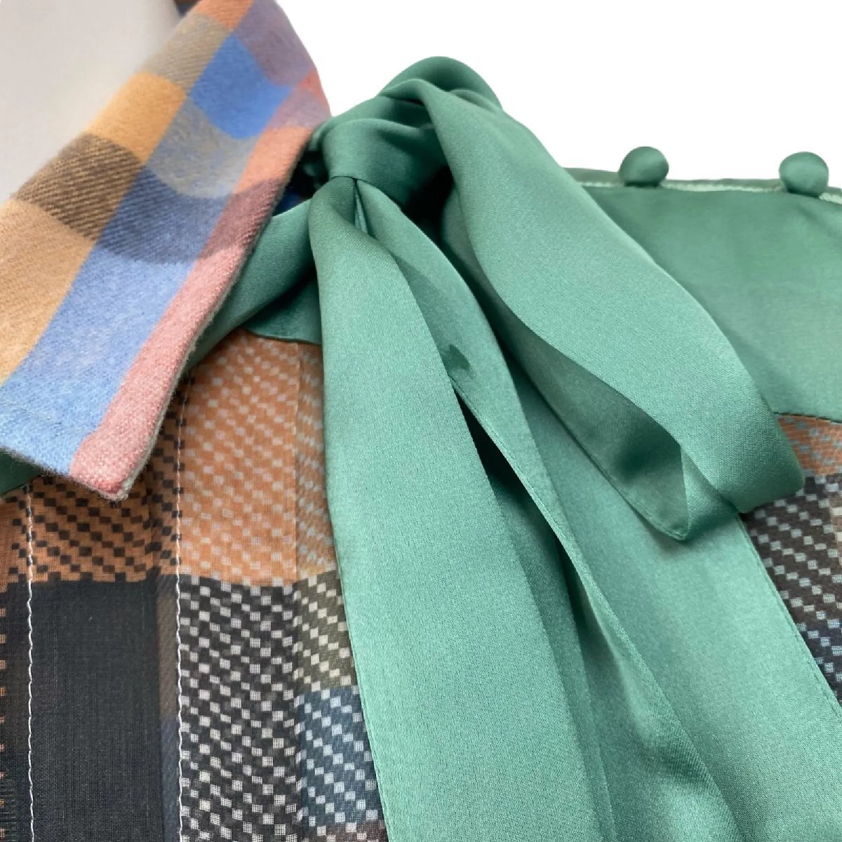 サカイ sacai アシンメトリー プレイド シャツ ドレス マキシ丈 コットン 3、L、11号 レディース S5U169_画像10