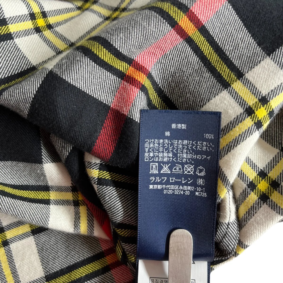 美品 ラルフローレン RALPH LAUREN ネルシャツ チェック柄 胸元刺繍 黒赤他 2 155/84A キッズ ボーイズ M4J008_画像5