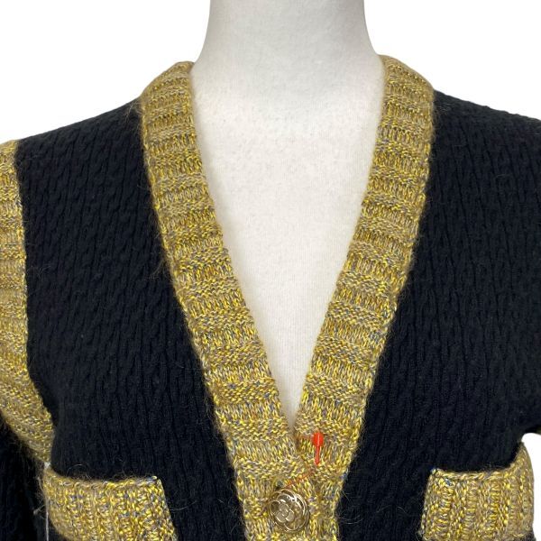 ● シャネル CHANEL ニットワンピース 15A ヴィンテージ マトラッセ柄 黒 金色 シルク カシミア モヘア 34 XS 5号 レディース S5W034_画像2