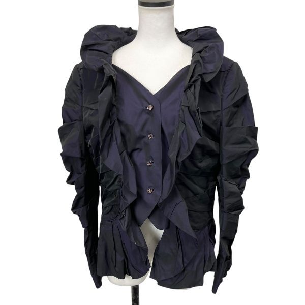 エスカーダ ESCADA ブルゾン フリル 重ね着デザイン パープル 黒 42 L～XL レディース S5V367_画像1