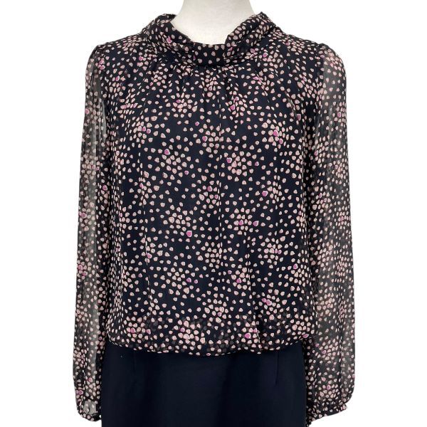 レリアン leilian ワンピース ミモレ丈 透け感 ハート柄 ネイビー ピンク 9号 M レディース S5V448_画像2