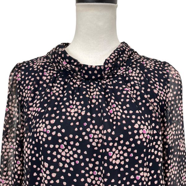 レリアン leilian ワンピース ミモレ丈 透け感 ハート柄 ネイビー ピンク 9号 M レディース S5V448_画像3