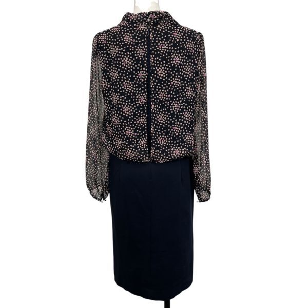 レリアン leilian ワンピース ミモレ丈 透け感 ハート柄 ネイビー ピンク 9号 M レディース S5V448_画像4