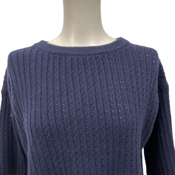 MARLENEDAM マーレンダム トップス ニット セーター 七分袖 後ろ開きデザイン ネイビー ウール カシミア 40 L 11号 レディース S5W189_画像2