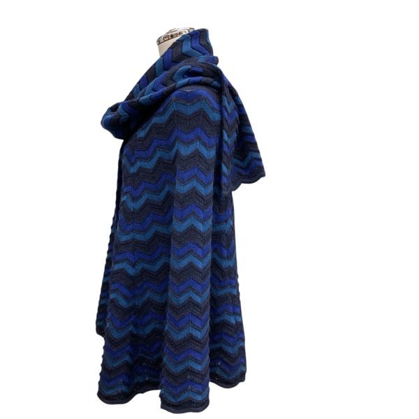 レリアン leilian ケープコート 前あき ニット ポンチョ アウター 黒 ネイビー ブルー ウール モヘア M 9 レディース B5Y028_画像4