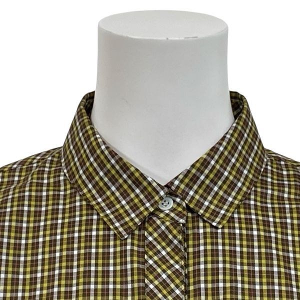 美品 レリアン ホワイトレーベル leilian シャツ ブラウス 長袖 チェック柄 ブラウン系 黄色系 綿100％ 7 S 7号 レディース S5V497_画像2