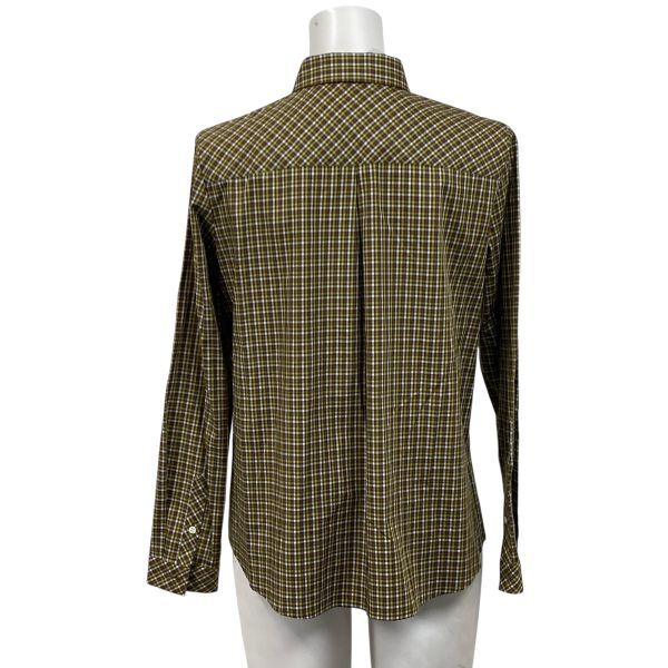 美品 レリアン ホワイトレーベル leilian シャツ ブラウス 長袖 チェック柄 ブラウン系 黄色系 綿100％ 7 S 7号 レディース S5V497_画像5