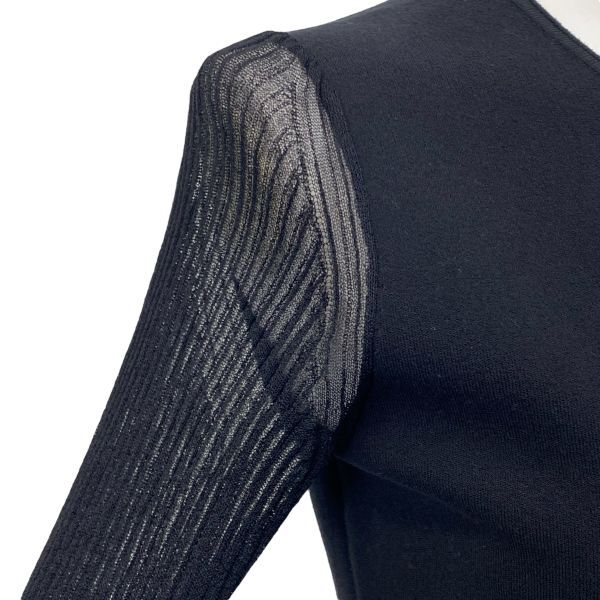 セオリー theory シアースリーブカットソー 長袖 フリル Uネック 黒 綿混 S 7号 レディース S5V202_画像3