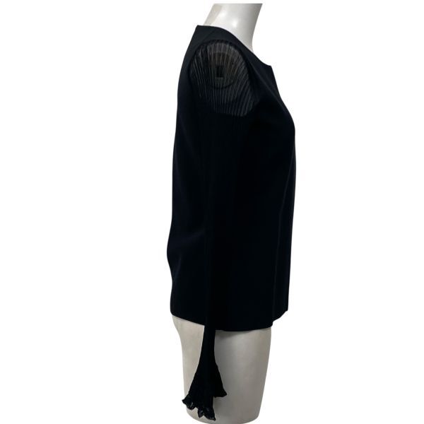 セオリー theory シアースリーブカットソー 長袖 フリル Uネック 黒 綿混 S 7号 レディース S5V202_画像4