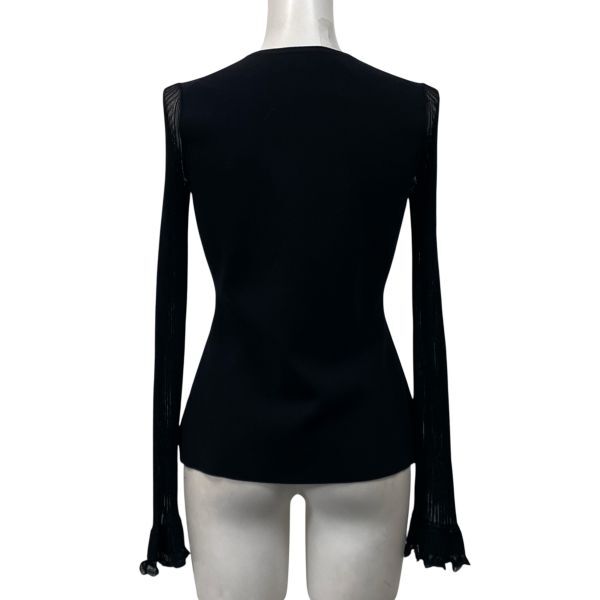 セオリー theory シアースリーブカットソー 長袖 フリル Uネック 黒 綿混 S 7号 レディース S5V202_画像5