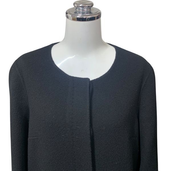 アナイ ANAYI ノーカラーコート 長袖 ミドル丈 裾ファー付 黒 毛 カシミア混 ファー 38 M 9サイズ レディース H5Y050_画像2