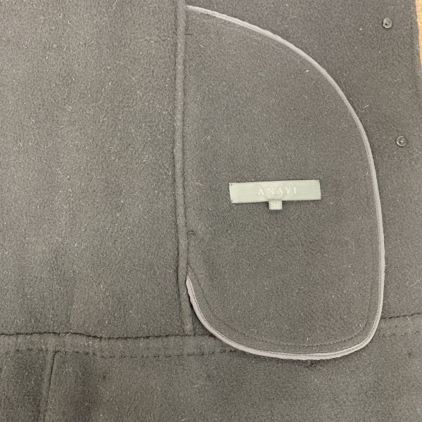 アナイ ANAYI ノーカラーコート 長袖 ミドル丈 裾ファー付 黒 毛 カシミア混 ファー 38 M 9サイズ レディース H5Y050_画像6