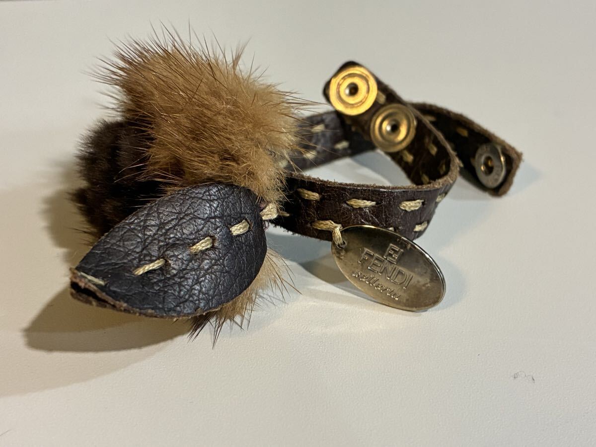 FENDI Fendi браслет selection задний мех кролика норка цветок роза rose кожа женский Vintage 
