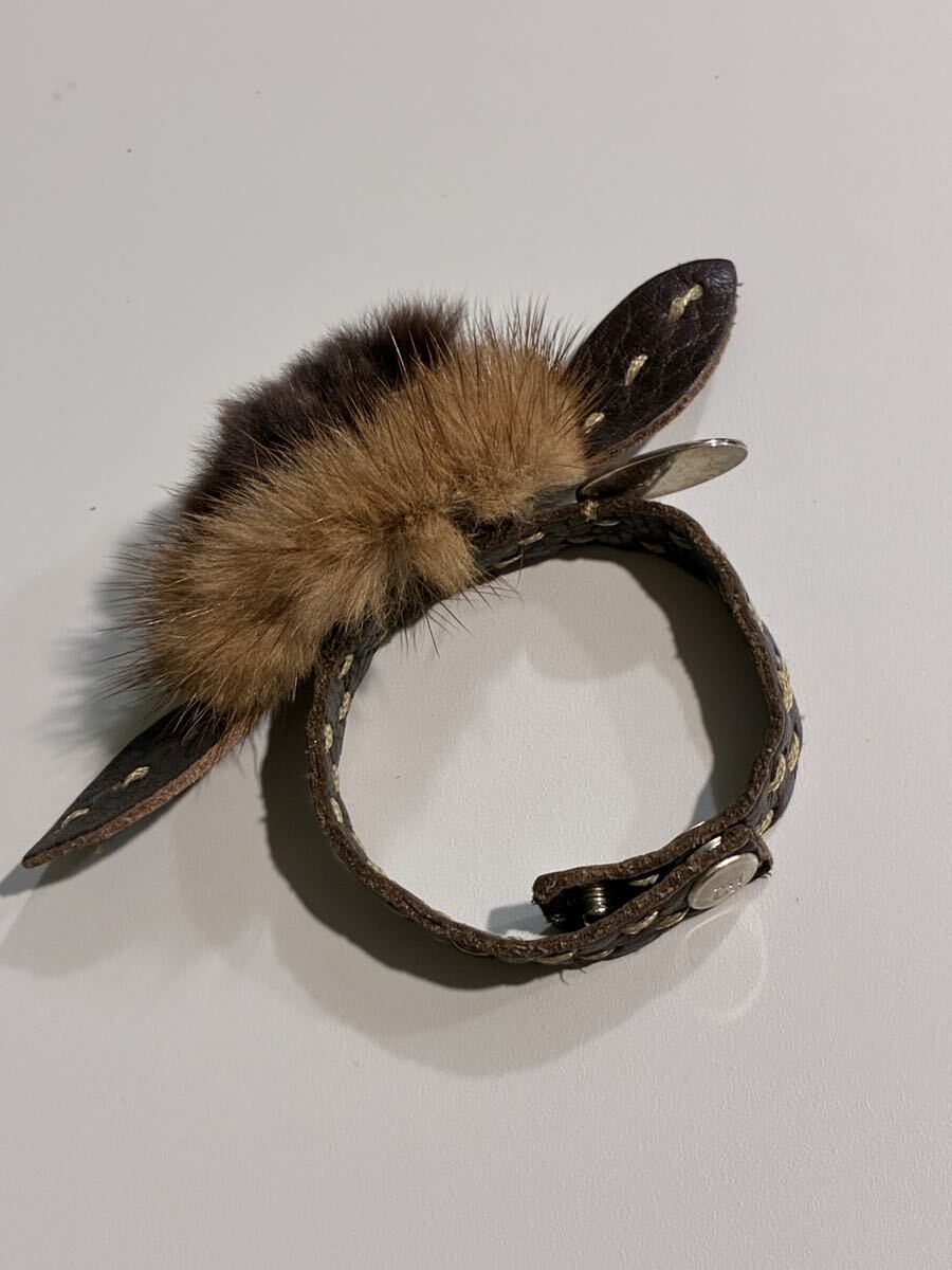 FENDI Fendi браслет selection задний мех кролика норка цветок роза rose кожа женский Vintage 