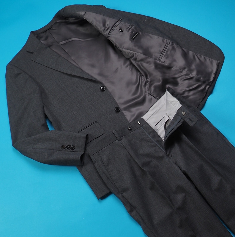 新品サンプル azabu tailor 麻布テーラー 春秋冬『GRAND MARQUIS 日本製生地』ウール100% 無地 スーツ 46A(A5)灰 0313-140_画像2