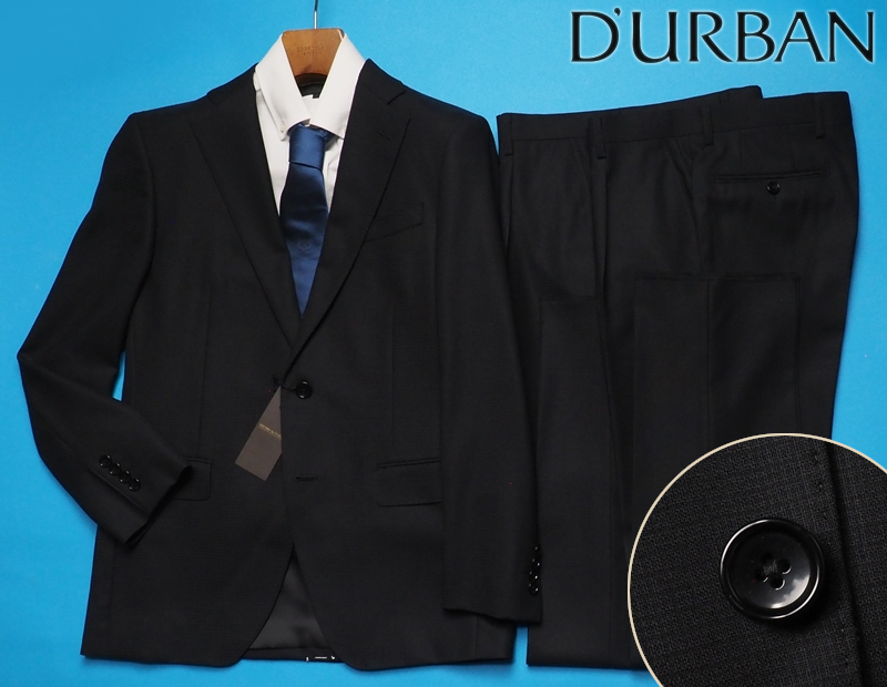 新品 STUDIO by DURBAN ダーバン 秋冬総裏 Super100'S 艶感ウール100% シャドーチェック ツーパンツ スーツAB5黒(99) 0401084_画像1