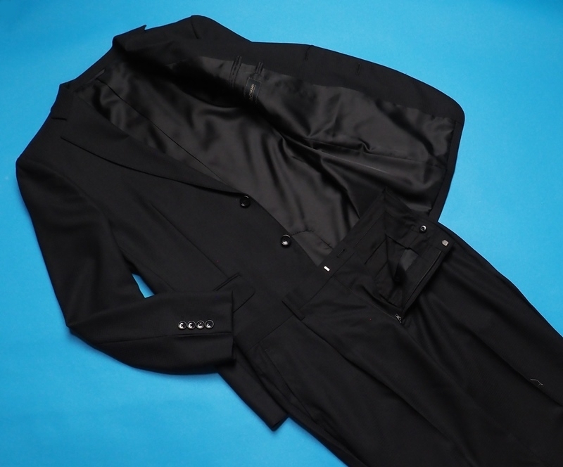 新品 STUDIO by DURBAN ダーバン 秋冬総裏 Super100'S 艶感ウール100% シャドーチェック ツーパンツ スーツAB5黒(99) 0401084_画像2