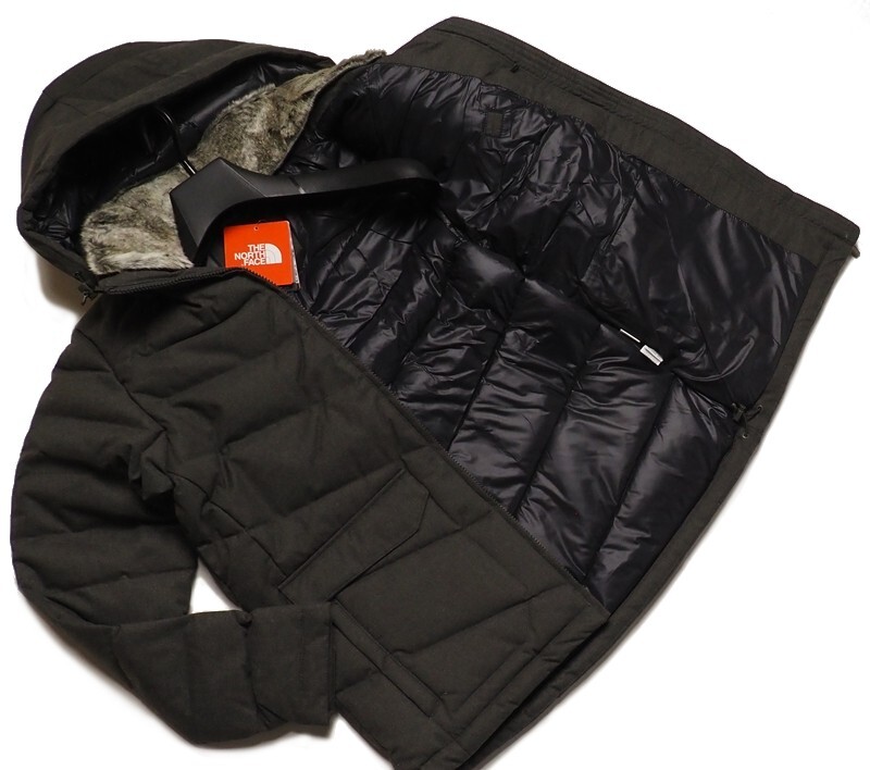 新品正規34000円 ノースフェイス サキソニー起毛 ハイベント防水 グースダウン WOOLLY ダウンジャケットSダークカーキ(DKK)_画像2