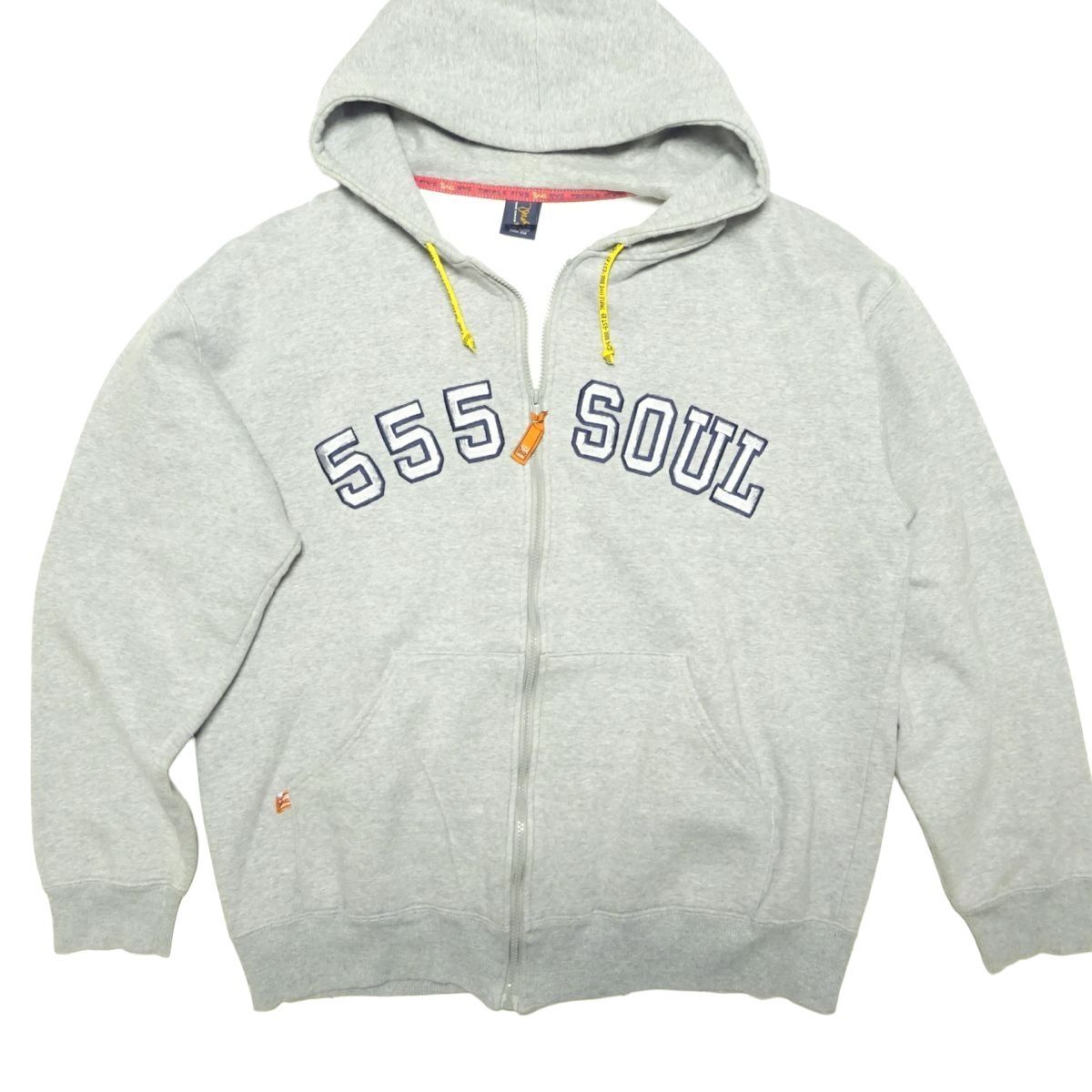 ★レア♪トリプルファイブソウル★フルジップスウェットパーカーXL/グレーフーディーTRIPLE FIVE SOUL 555ソウルスウェットシャツメンズ_画像1