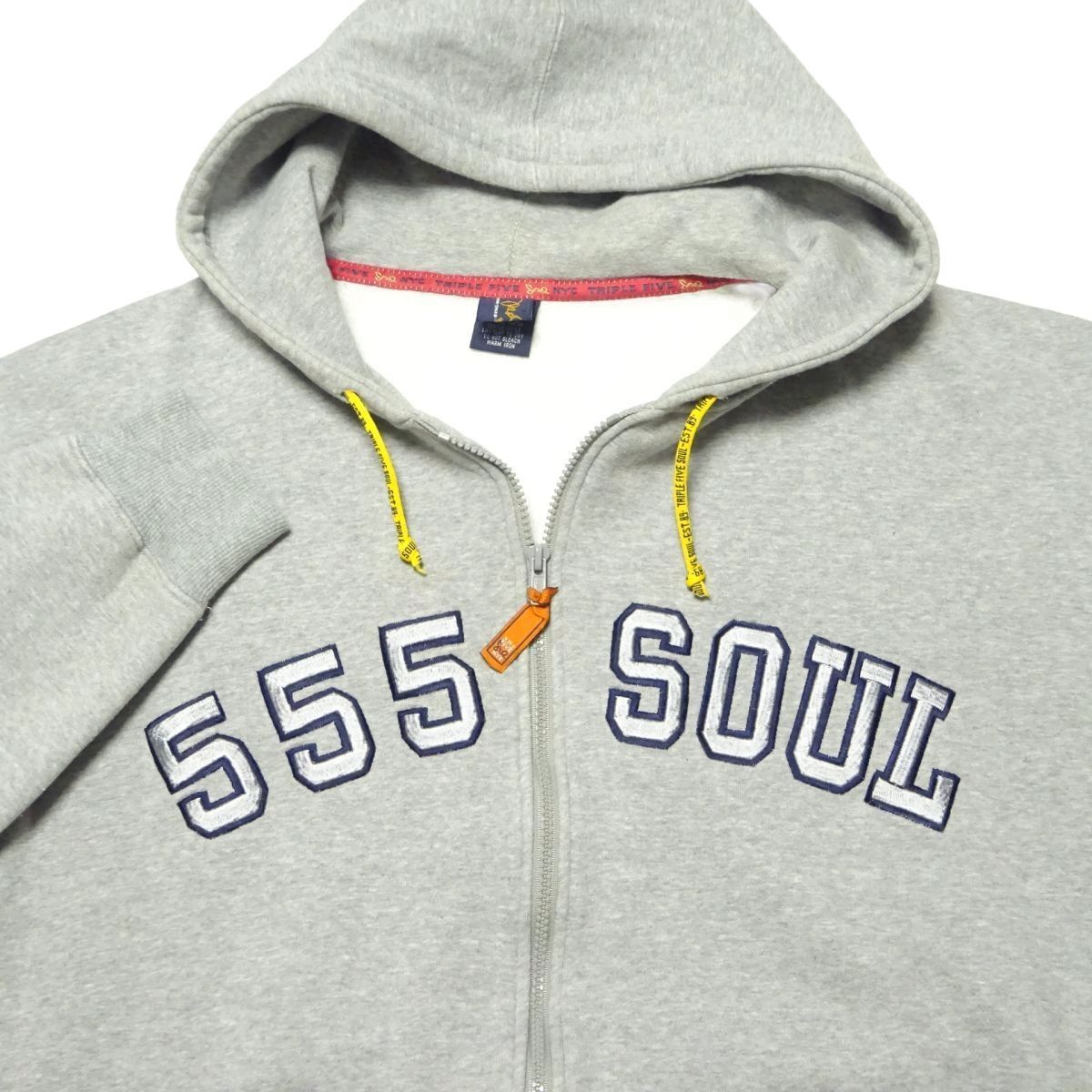 ★レア♪トリプルファイブソウル★フルジップスウェットパーカーXL/グレーフーディーTRIPLE FIVE SOUL 555ソウルスウェットシャツメンズ_画像3