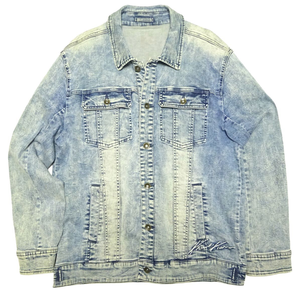 ★特大!! XXXLサイズ♪KARL KANI★ロゴ刺繍デニムジャケット/カールカナイビッグサイズ大きいサイズGジャンメンズブルゾンジャンパーB系_画像2