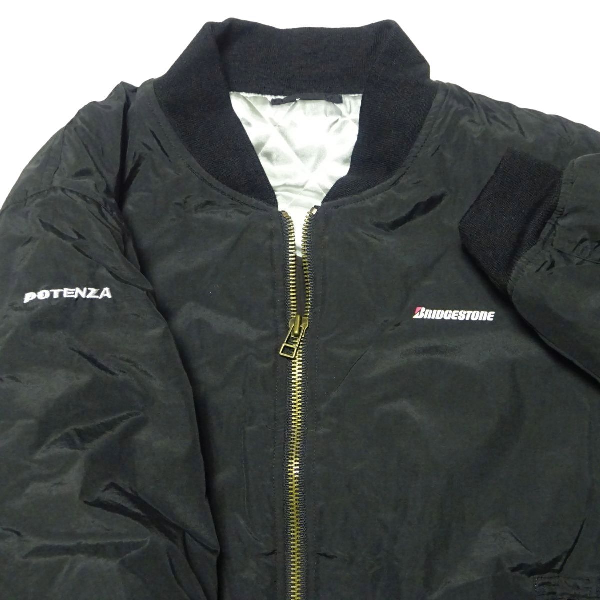 ★レア♪ブリヂストン★ポテンザ MA-1フライトジャケット/黒BRIDGESTONE POTENZAタイヤ作業着企業物中綿ブルゾンジャンパーメンズ_画像4