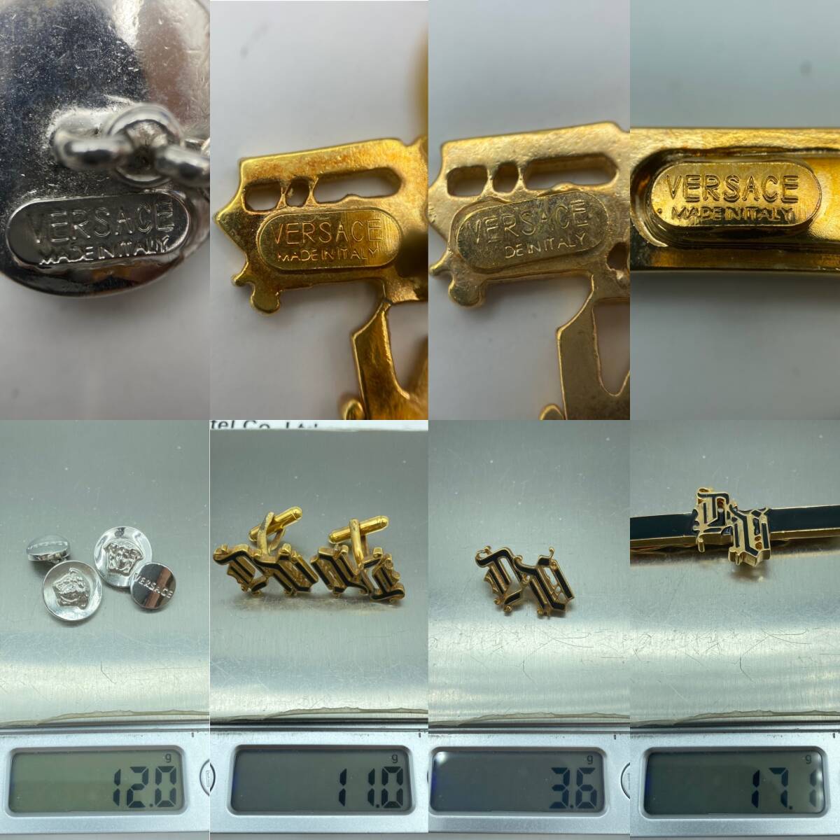 『AJ1』ヴェルサーチ　タイピン/カフス/タイタック　ロゴ　メデューサ　ゴールドカラー/シルバーカラー　箱付き　現状品_画像9