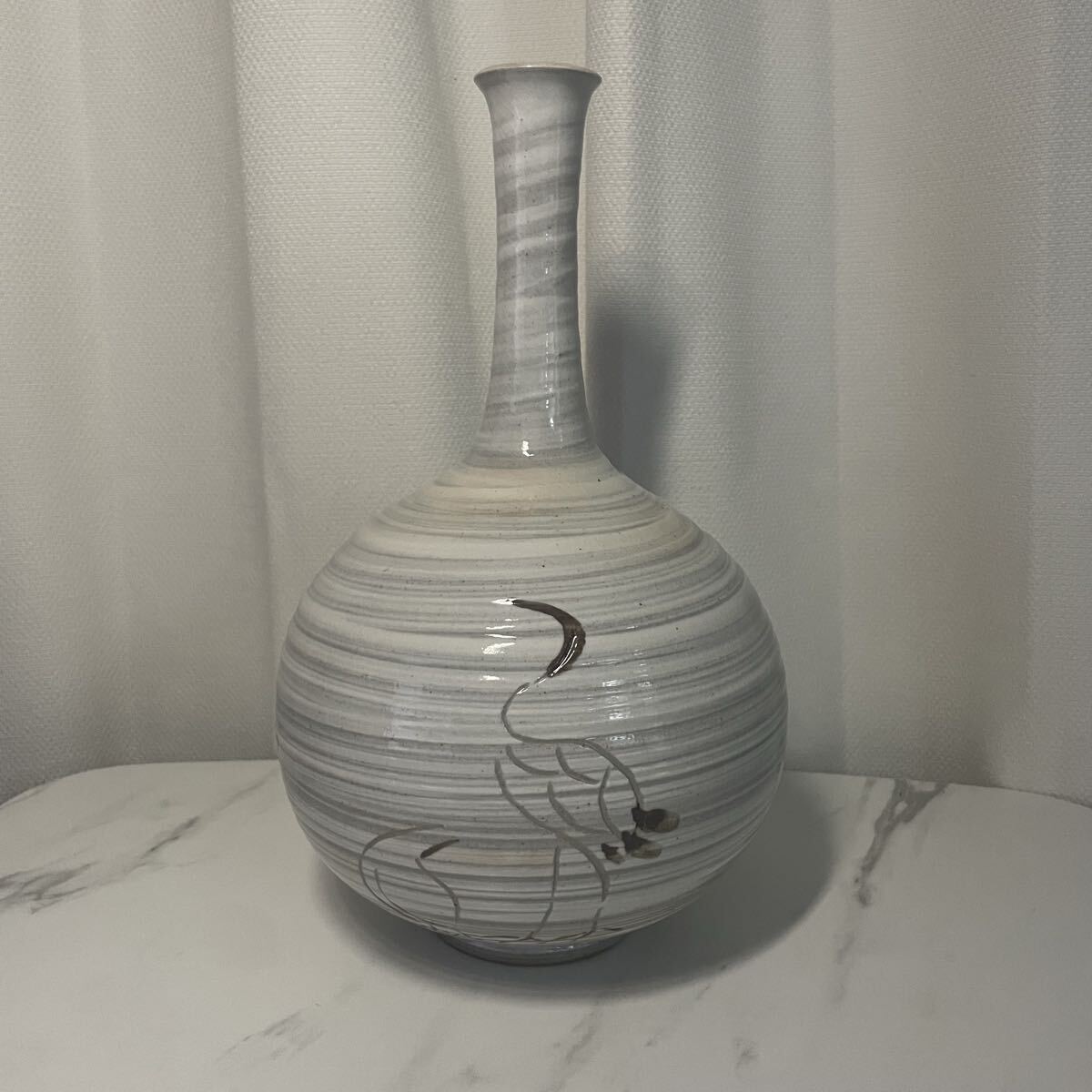 対馬焼 花瓶 時代物 陶器 花入れ インテリア アンティーク 骨董 鶴_画像1