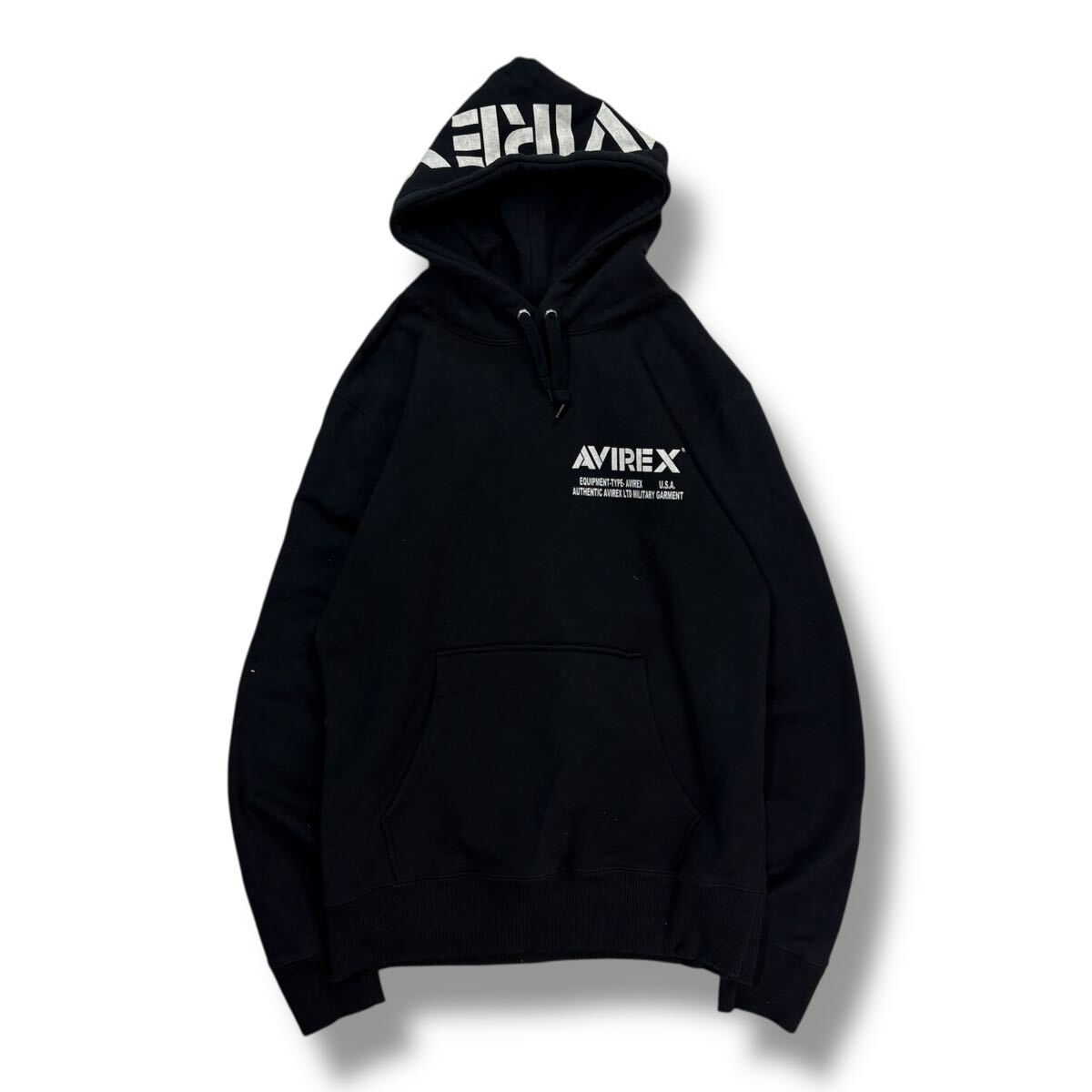 （HH1117） AVIREX アヴィレックス プルオーバー パーカー トレーナー ロゴプリント ブラック M_画像2