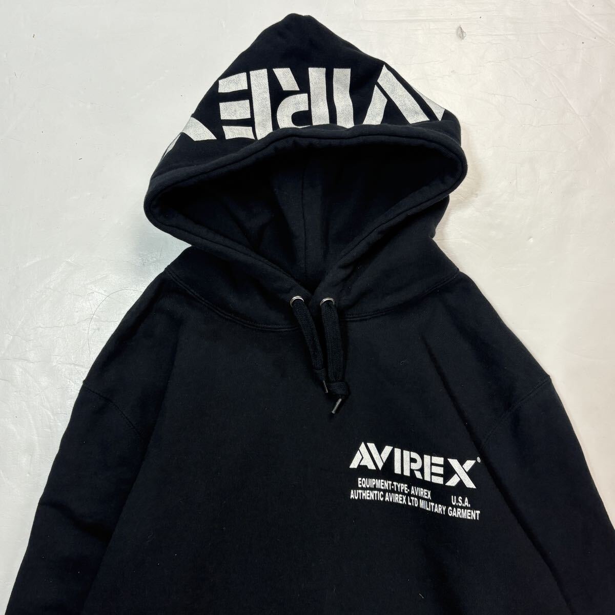 （HH1117） AVIREX アヴィレックス プルオーバー パーカー トレーナー ロゴプリント ブラック M_画像4