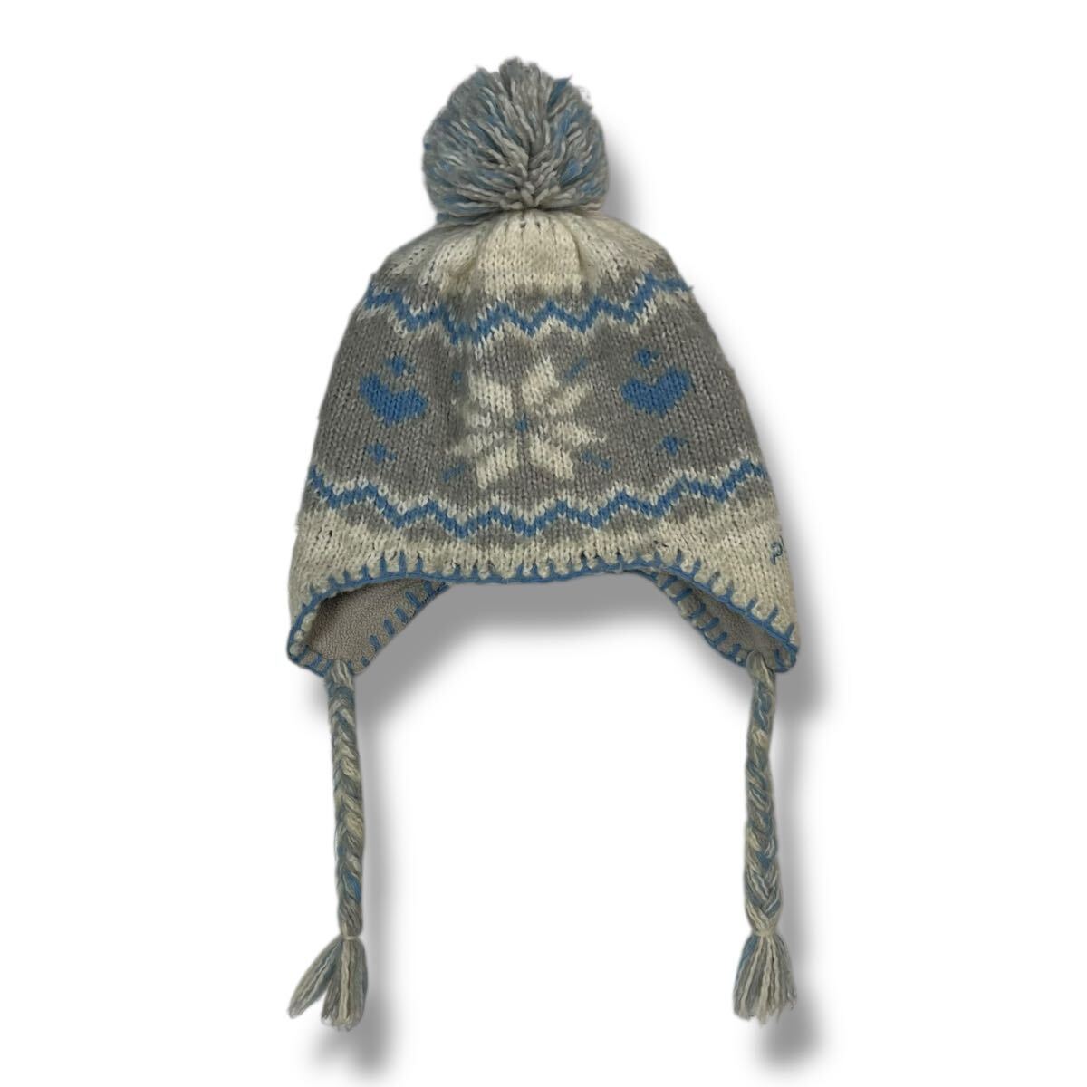 (TK1130) PHENIX フェニックス イヤーフラップ ポンポンビーニー ボンボン付き ニット帽子 グレー ライトブルー アウトドア 防寒 キッズ F_画像2