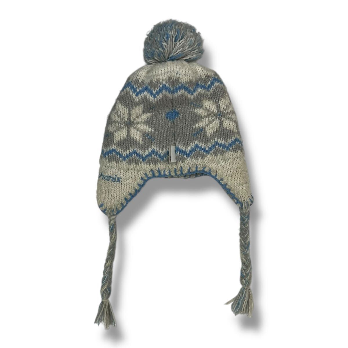 (TK1130) PHENIX フェニックス イヤーフラップ ポンポンビーニー ボンボン付き ニット帽子 グレー ライトブルー アウトドア 防寒 キッズ F_画像3