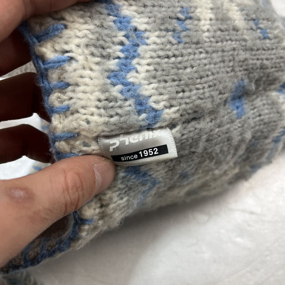 (TK1130) PHENIX フェニックス イヤーフラップ ポンポンビーニー ボンボン付き ニット帽子 グレー ライトブルー アウトドア 防寒 キッズ F_画像5