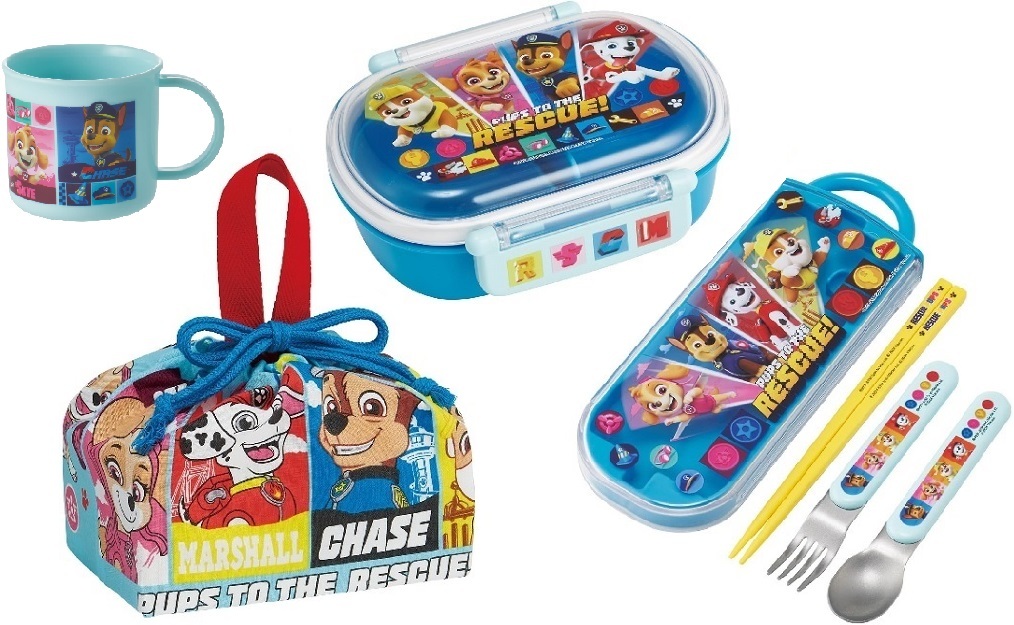 新品未開封◆Skaterお弁当箱4点セット◆パウパトロール360mlランチボックスお箸トリオセットコップ巾着袋 子供キッズ男の子 青色犬日本製_画像1