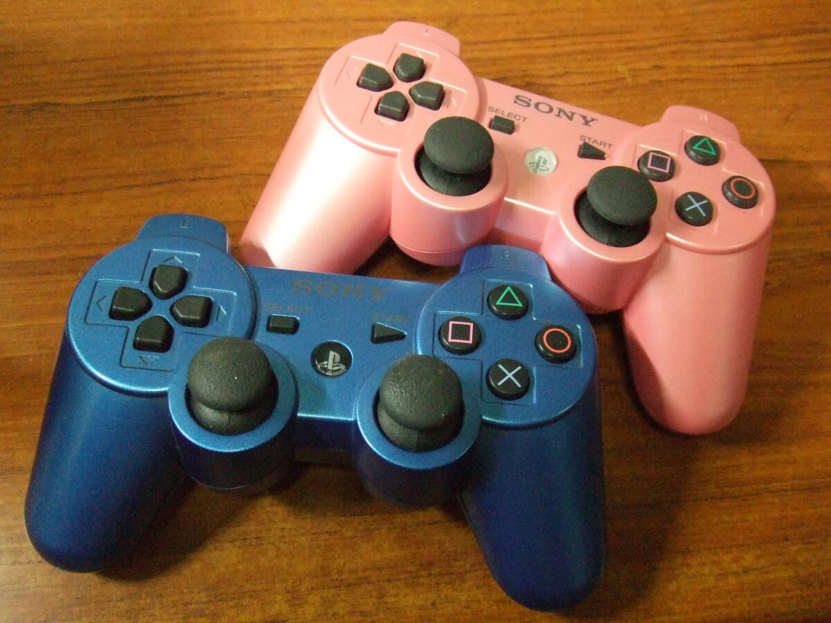 R875 PS3 DUALSHOCK3 SIXAXIS ワイヤレスコントローラー ピンク/ブルー 2個セット まとめ CECHZC2J 中古 未確認 ジャンク_画像1