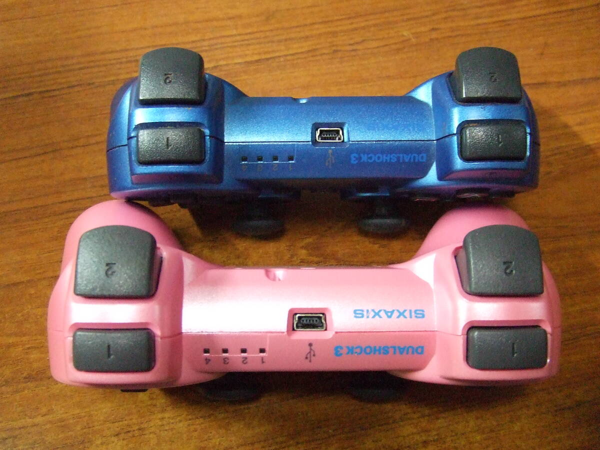 R875 PS3 DUALSHOCK3 SIXAXIS ワイヤレスコントローラー ピンク/ブルー 2個セット まとめ CECHZC2J 中古 未確認 ジャンク_画像6