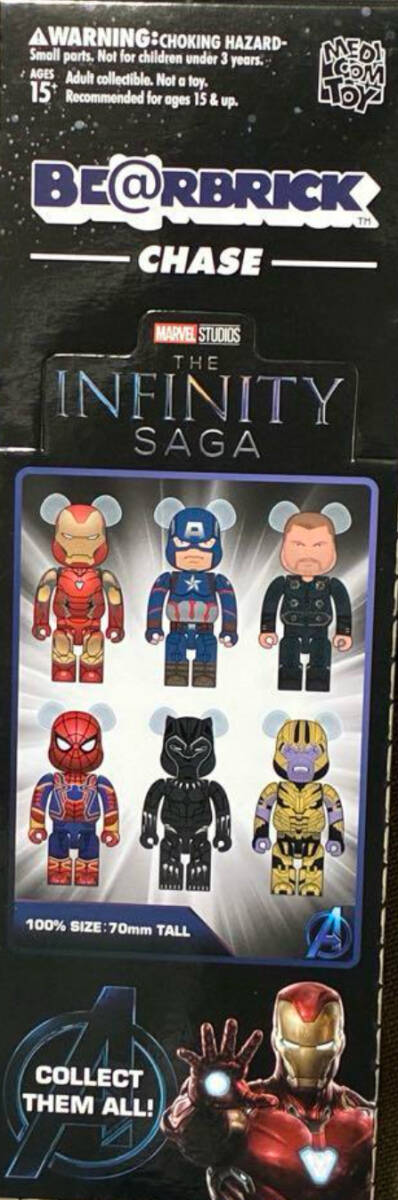 新品 BE@RBRICK CHASE MARVEL INFINITY SAGA 1BOX 100％ MEDICOM TOY ベアブリック kaws カウズ スパイダーマン Spider-Man_画像1