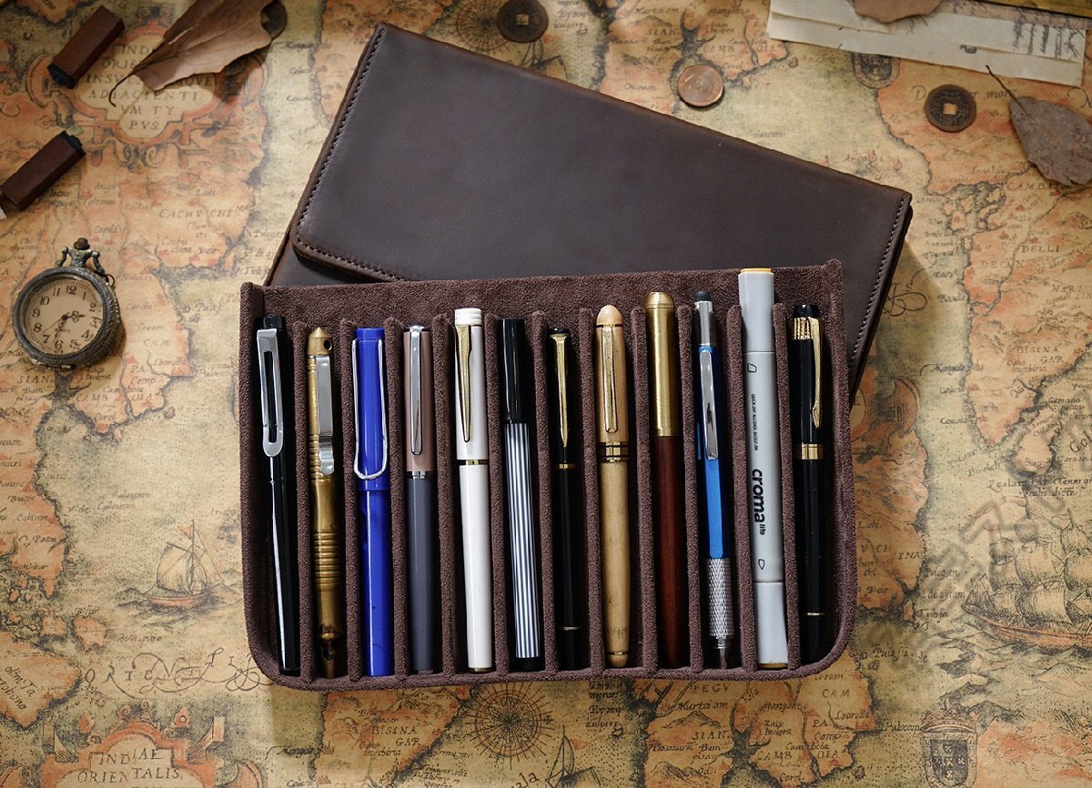 ペンケース 筆箱 ふで箱 スリム 12本差し 収納 ポーチ 文房具 本革 牛革 レザー 上品 軽量 コンパクト シンプル 大人 ギフト shw235_画像3