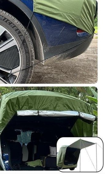 車中泊 車連結テント トランクテント キャンプ UVカット防水 耐風 簡単設置 キャンプ アウトドア グリーン shw211_画像7