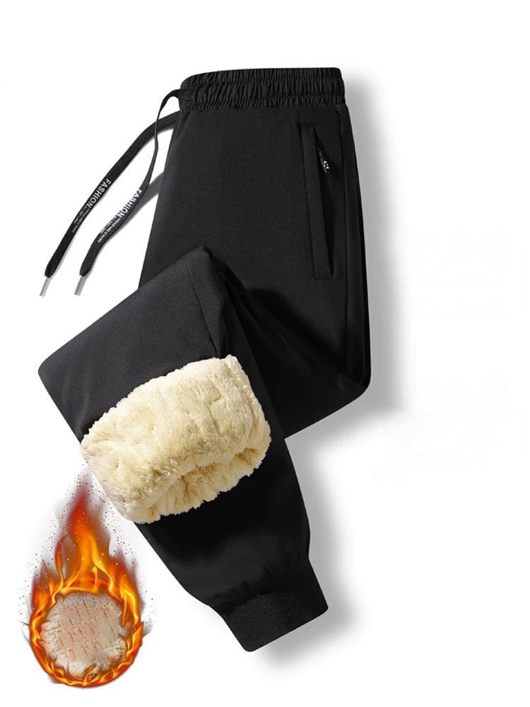 ロングパンツ ズボン 裏起毛 厚手 防寒 無地 おしゃれ ジョガーパンツ スポーツ カジュアル 冬用 ブラック 2XL/52サイズ sfz13.4_画像1