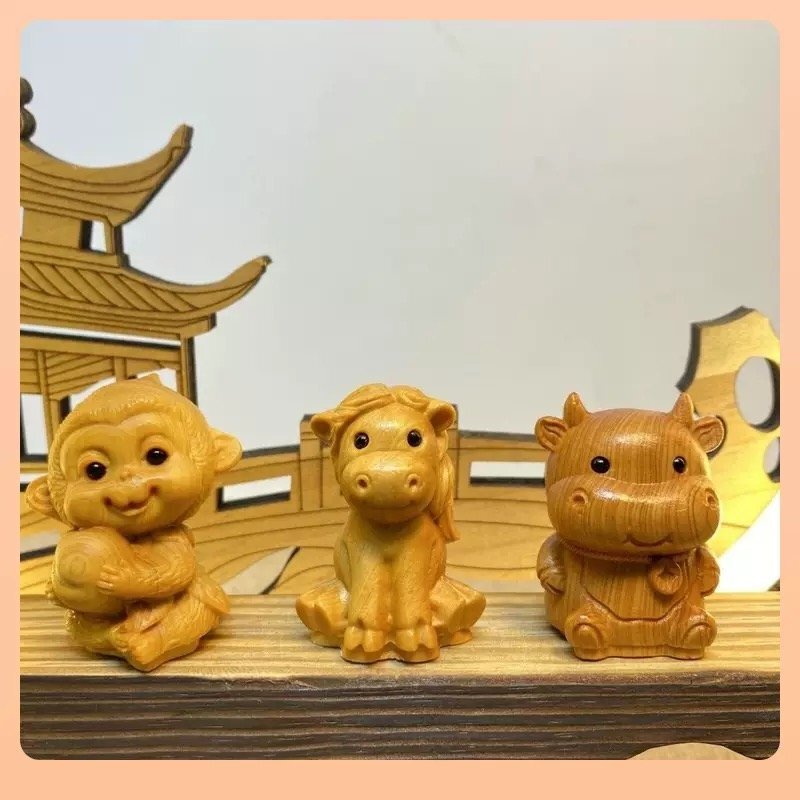 十二支動物 木彫り置物 携帯用文玩飾り 卓上インテリア 干支守りギフト shw0084_画像4