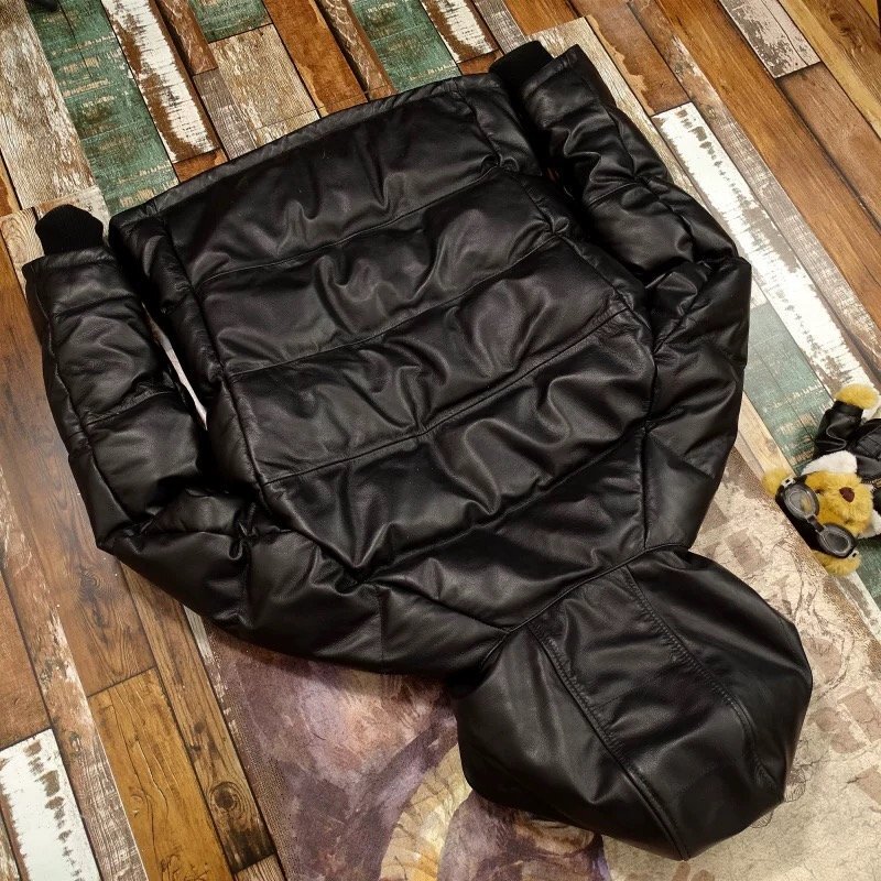 レザー・ダウンジャケット 個性 牛革 本革 艶 グースダウン 防寒 フード付き カッコイイ 革ジャン 秋冬 SIZE:2XL sfz04.4_画像4