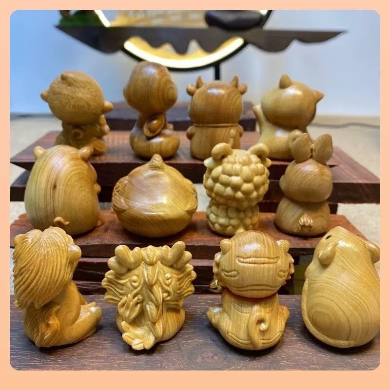 十二支動物 木彫り置物 携帯用文玩飾り 卓上インテリア 干支守りギフト shw0084_画像2