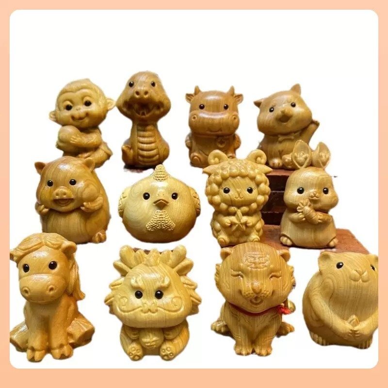 十二支動物 木彫り置物 携帯用文玩飾り 卓上インテリア 干支守りギフト shw0084_画像3