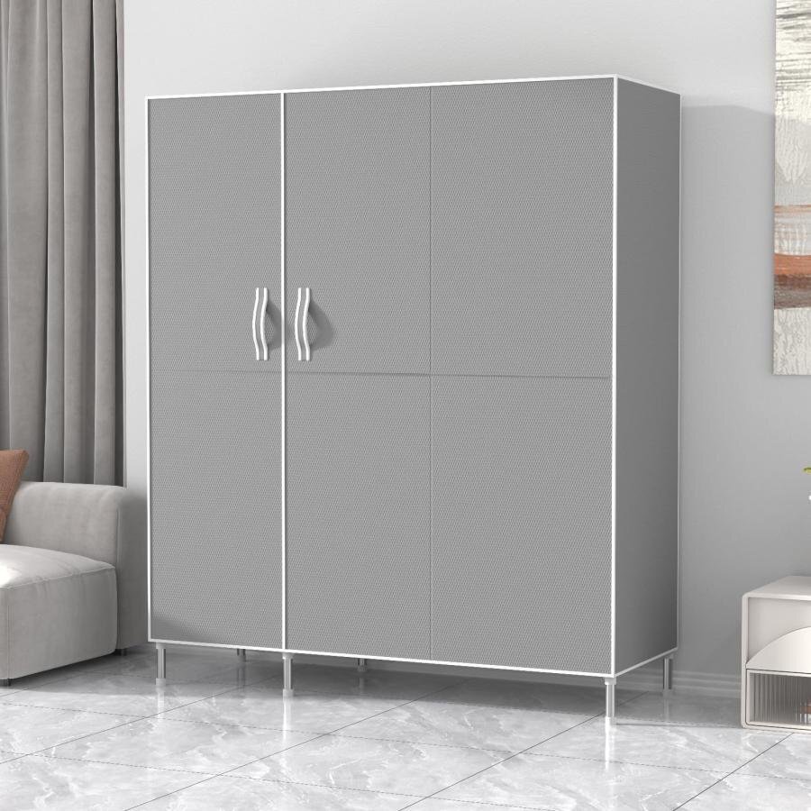 ワードローブ クローゼット マグネット開閉式 カバー付き 磁気吸着 扉付き 大容量 衣類収納ラック 通気性 不織布 簡単組立式 shw106.gy_画像1