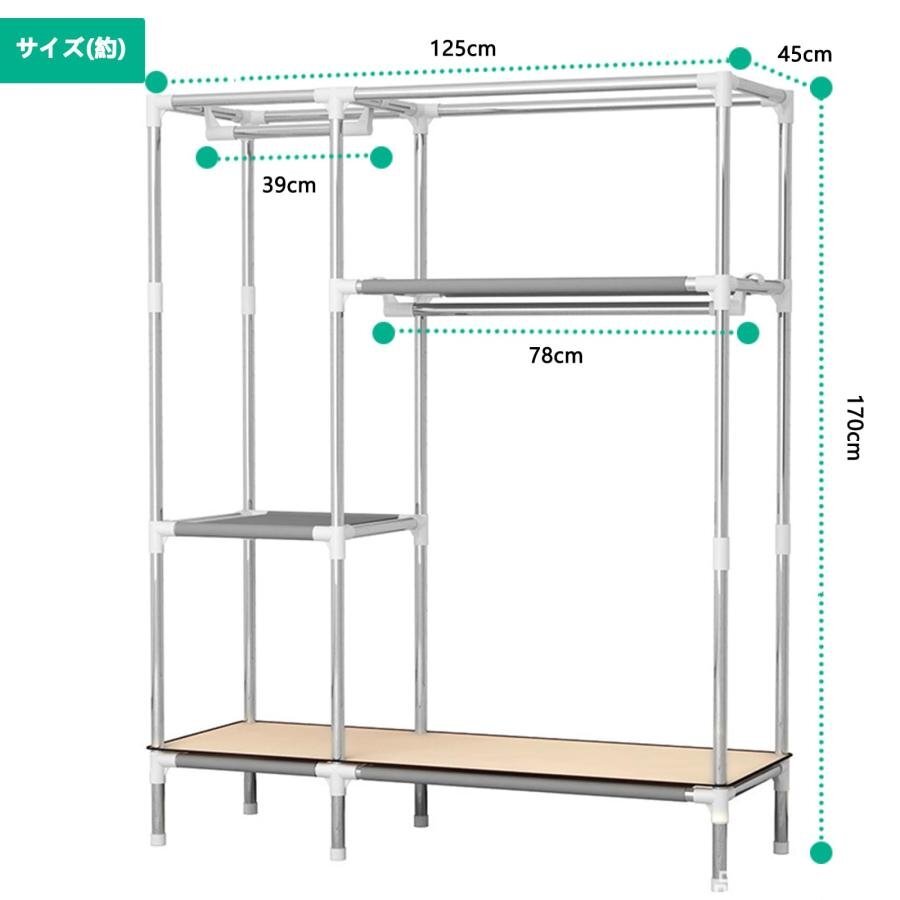 ワードローブ クローゼット マグネット開閉式 カバー付き 磁気吸着 扉付き 大容量 衣類収納ラック 通気性 不織布 簡単組立式 shw106.gy_画像2