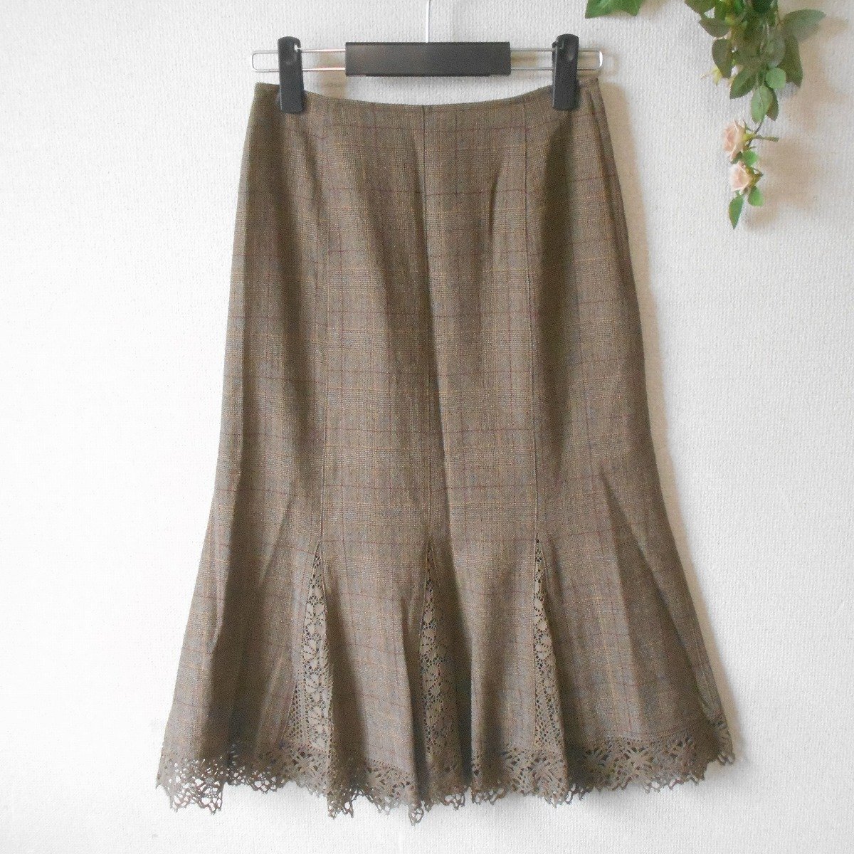 レストローズ LEST ROSE スカート M レース 切替 秋 冬 レディース フレア 日本製_画像1